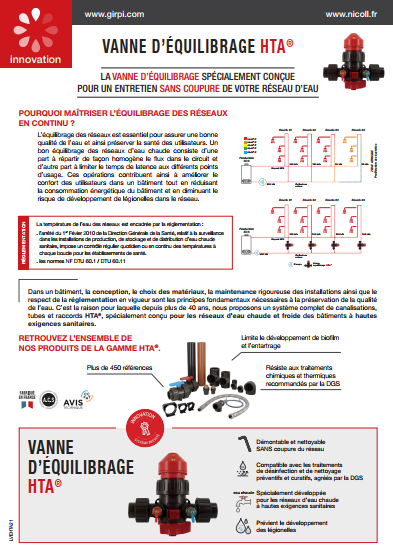 Vanne d'équilibrage HTA®, pour un entretien sans coupure de votre réseau d'eau