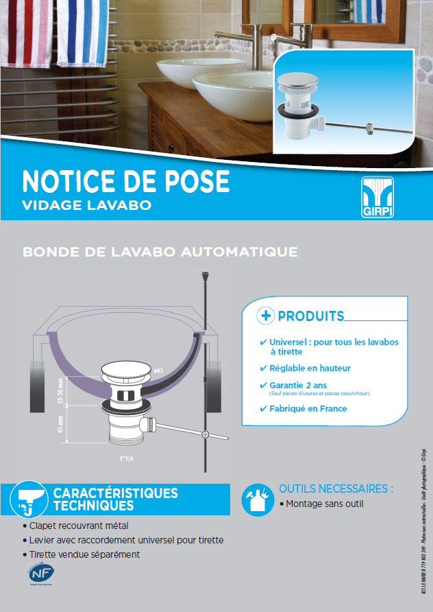 Notice de pose bonde de lavabo automatique site 2017