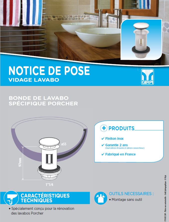 Notice de pose bonde pour lavabo porcher site 2017