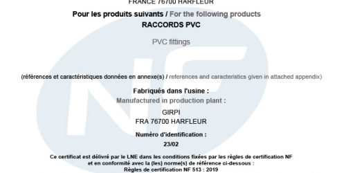 NF 513 GIRPI raccords PVC 17716-6-1